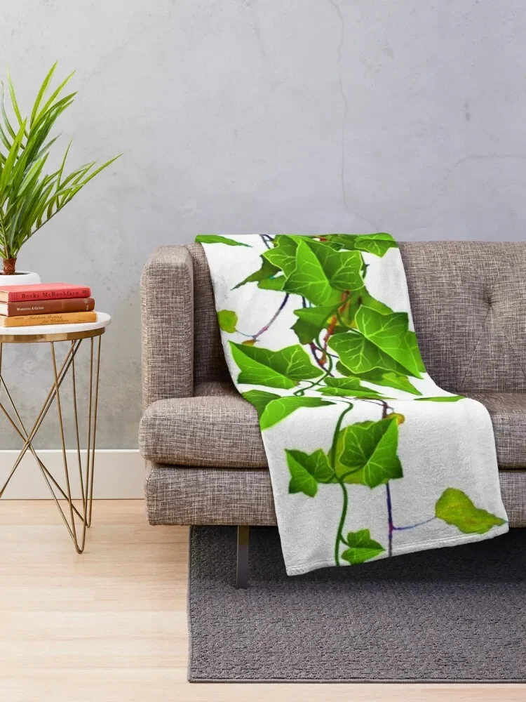 DECORATIVE SPRING GREEN TRAILING IVY VINES ON WHITE Throw Blanket warm winter Bed decorative Thermal Blankets