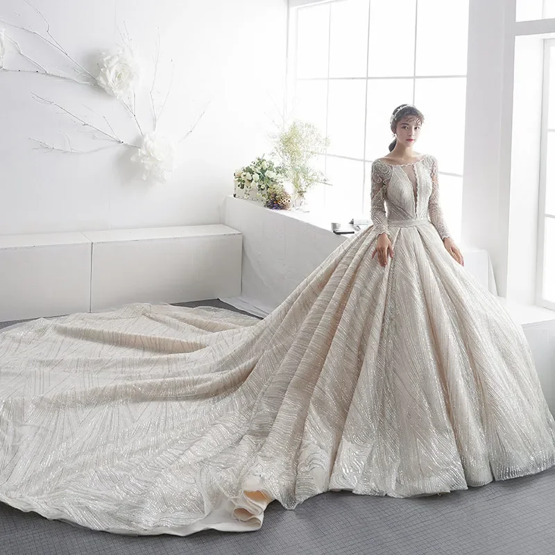 

2026 Luxury Sheer Plunging V Neck Ball Gown Wedding Dress Elegant Beaded Sequin Bridal Gown Plus Size Vestido De Novia Custom