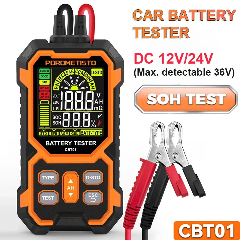 

CBT01 Digital Car Battery Capacity Tester 12/24V Battery Voltage Internal Resistance Tester DC8-30V Lead-acid Batteries Analyzer