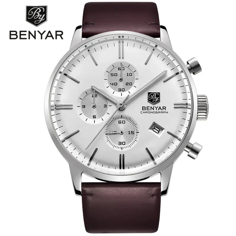 

Benyar sports men's watch top brand luxury fashion waterproof 30 meters calendar multifunctional leather strap quartz watch