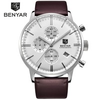 Benyar sports men's watch top brand luxury fashion waterproof 30 meters calendar multifunctional leather strap quartz watch