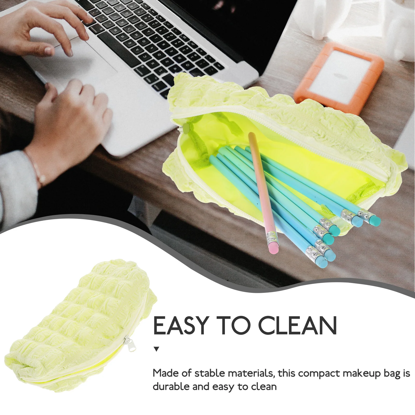 Estuche para bolígrafos color crema, almacenamiento multifuncional amarillo limón para maquillaje, papelería, bolsas de aseo pequeñas, monedero para mujer