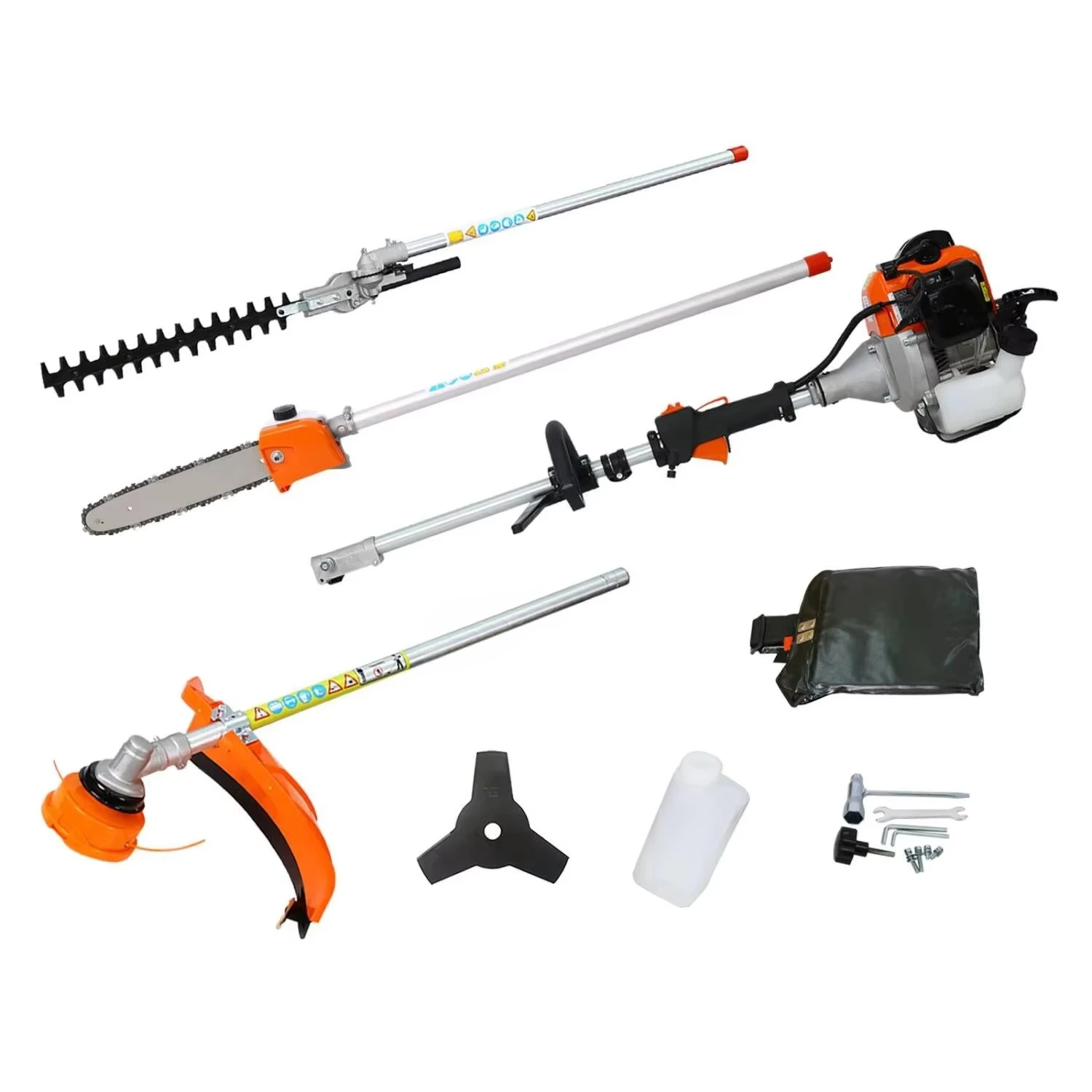 4 in 1 Garden Tool System 56CC 2 Cycle Gas Pole Saw Hedge Grass Trimmer Multi-Functional Brush Cutter Bru