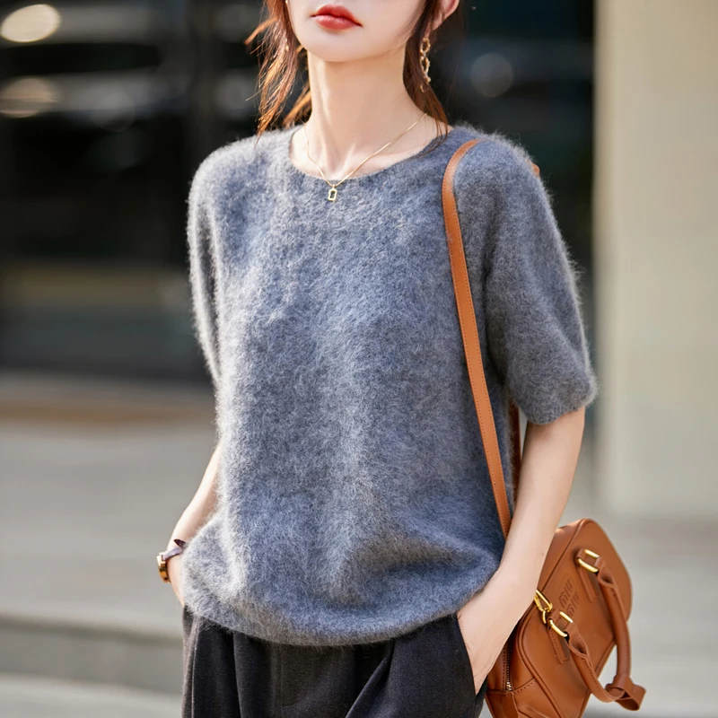 

Wool Brushed Round Neck 5-Sleeve Women's Clothes High-quality Short-Sleeved Pullover 2025 New Ssweater
