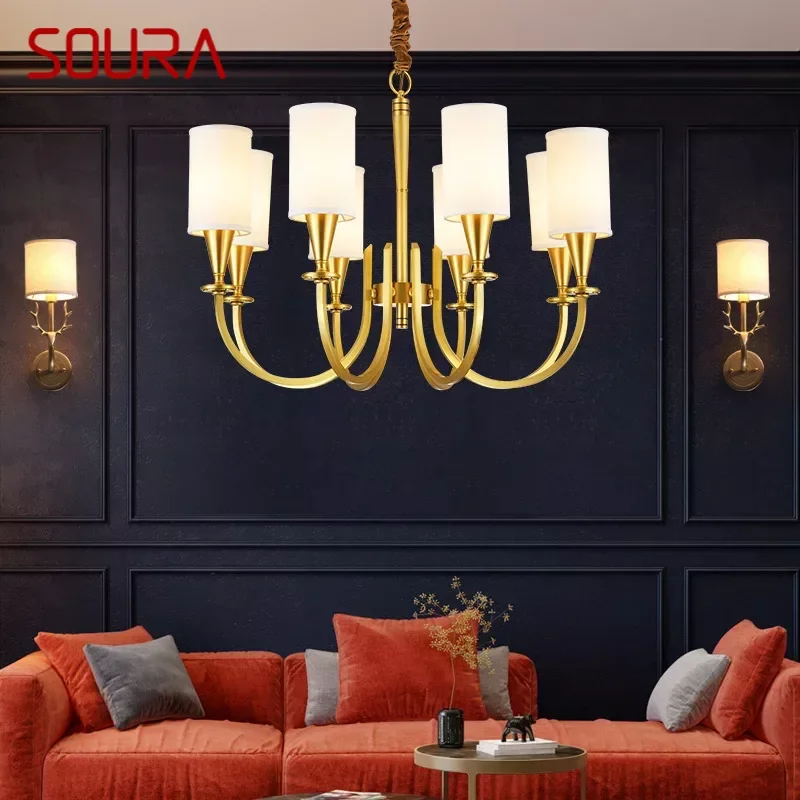 

SOURA American Brass Pendent Lamp Luxurious Living Room Restaurant Bedroom Retro Hotel Villa Chandelier