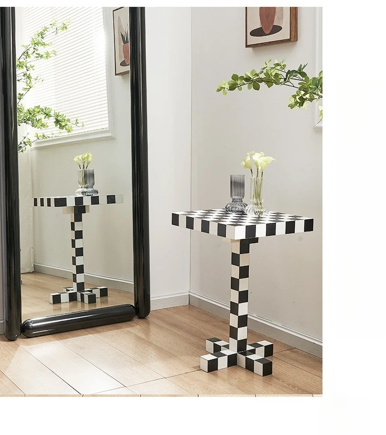 

Nordic designer checkerboard, modern small square table, light luxury home sofa side table, living room chess coffee