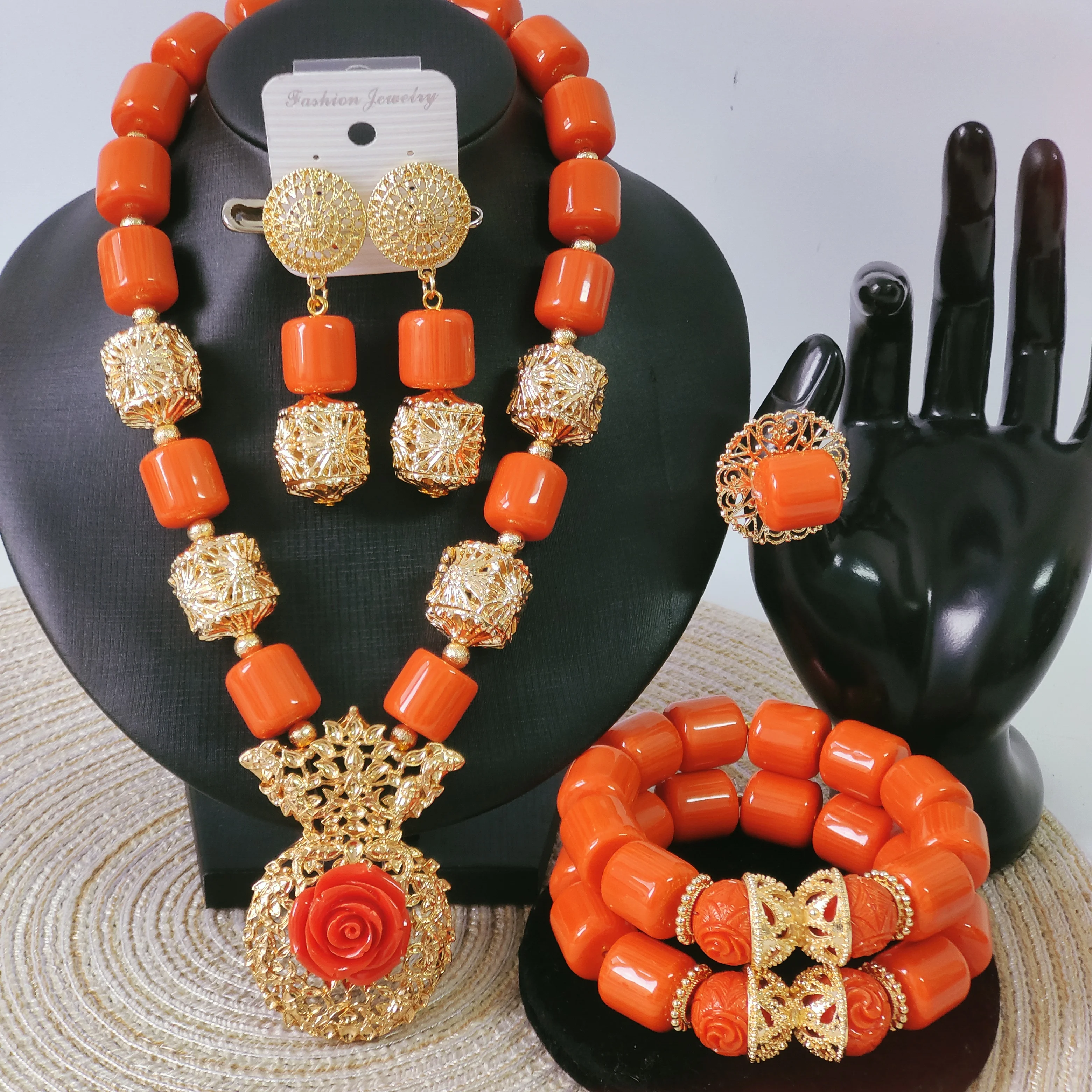 Artificial Nigeria Coral Beads Jewelry Set for Weddings African Coral Necklace