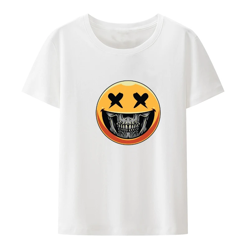 Scary Dark Skull Grin Face Expression Clothes Men Clothing Graphic Tshirts Hipster Anime T-shirt Roupas Masculinas Humor Loose