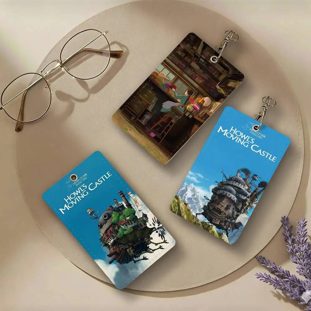 Moive H-Howls M-Moving C-Castle PU Leather Card Holders Anti-lost Protective Cover Cases Campus Access Cards Key Chain