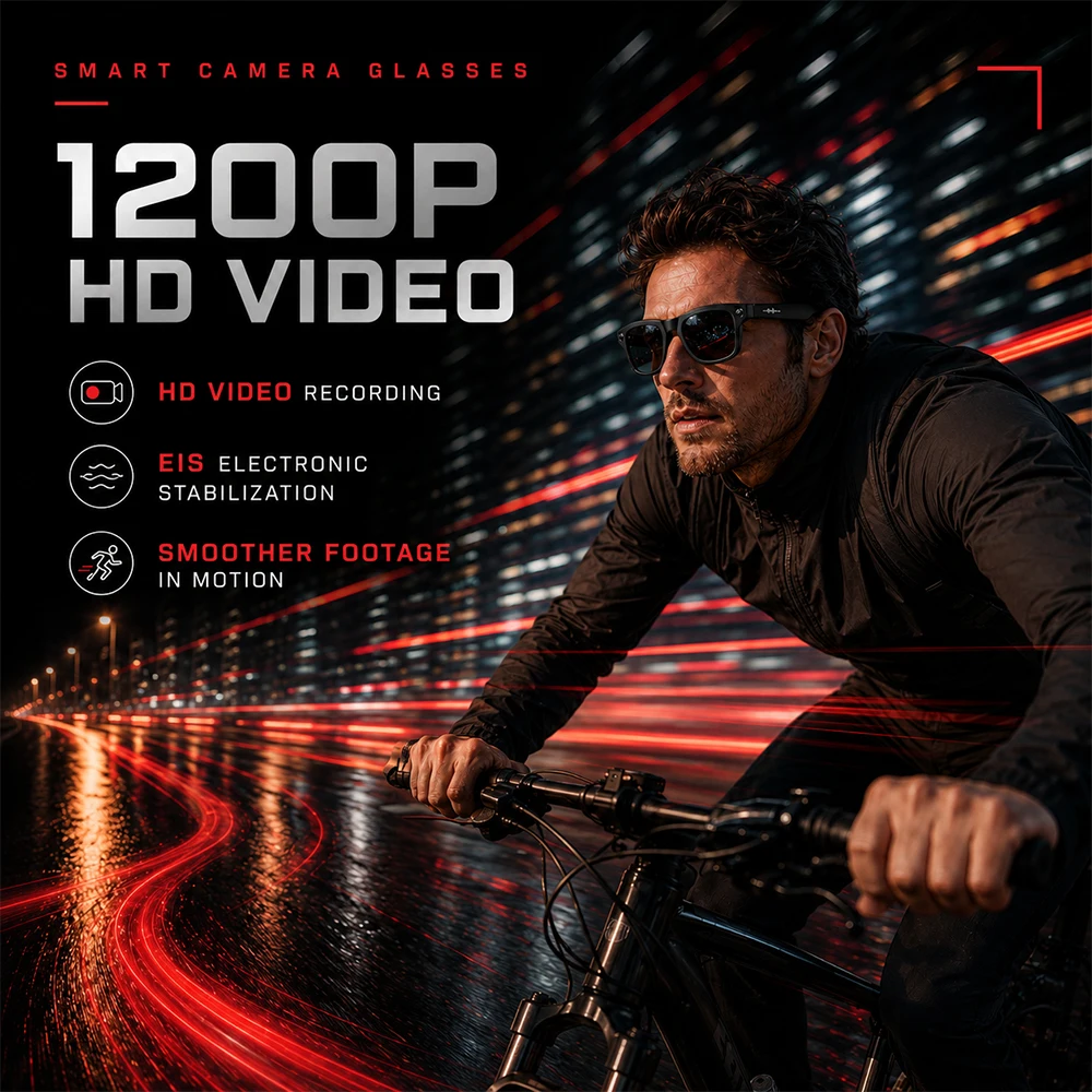 8MP Camera Smart Glasses 1200P HD EIS Stabilization 1400mAh Charging Case WiFi Transfer Photo Voice Recorder Wearable Glasses view 2