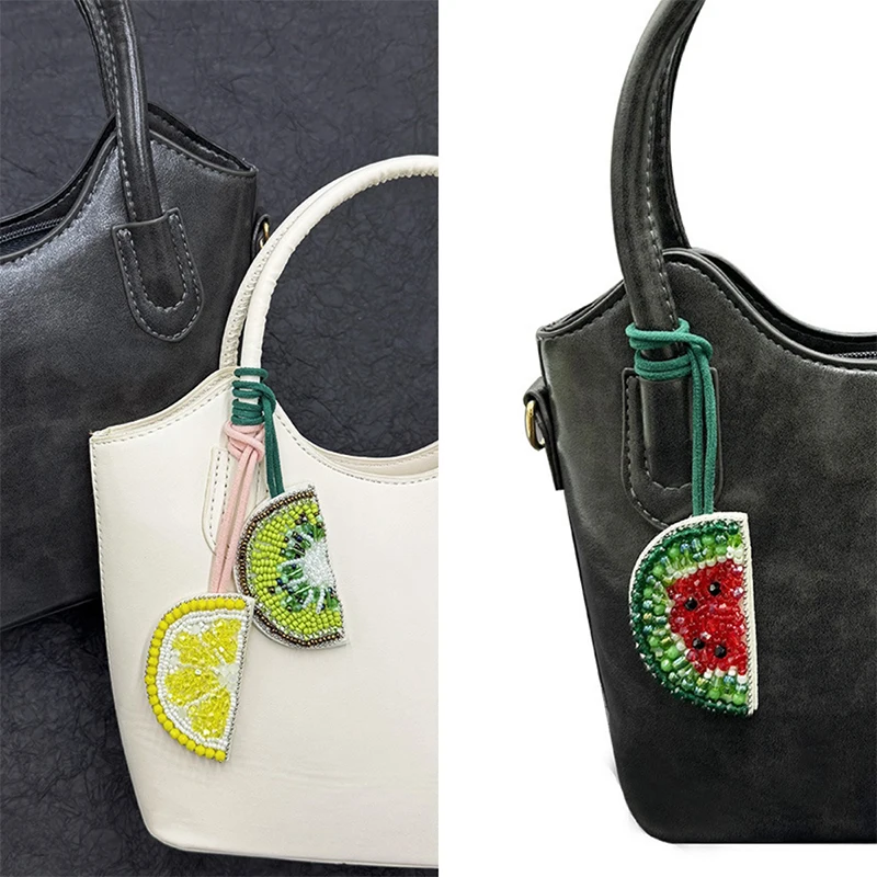 

Fashion Handmade Fruit Style Beaded Hanging Rope Patches Crystal Bag Lanyard Patch Portable Pendant DIY Mobile Phone Keychain