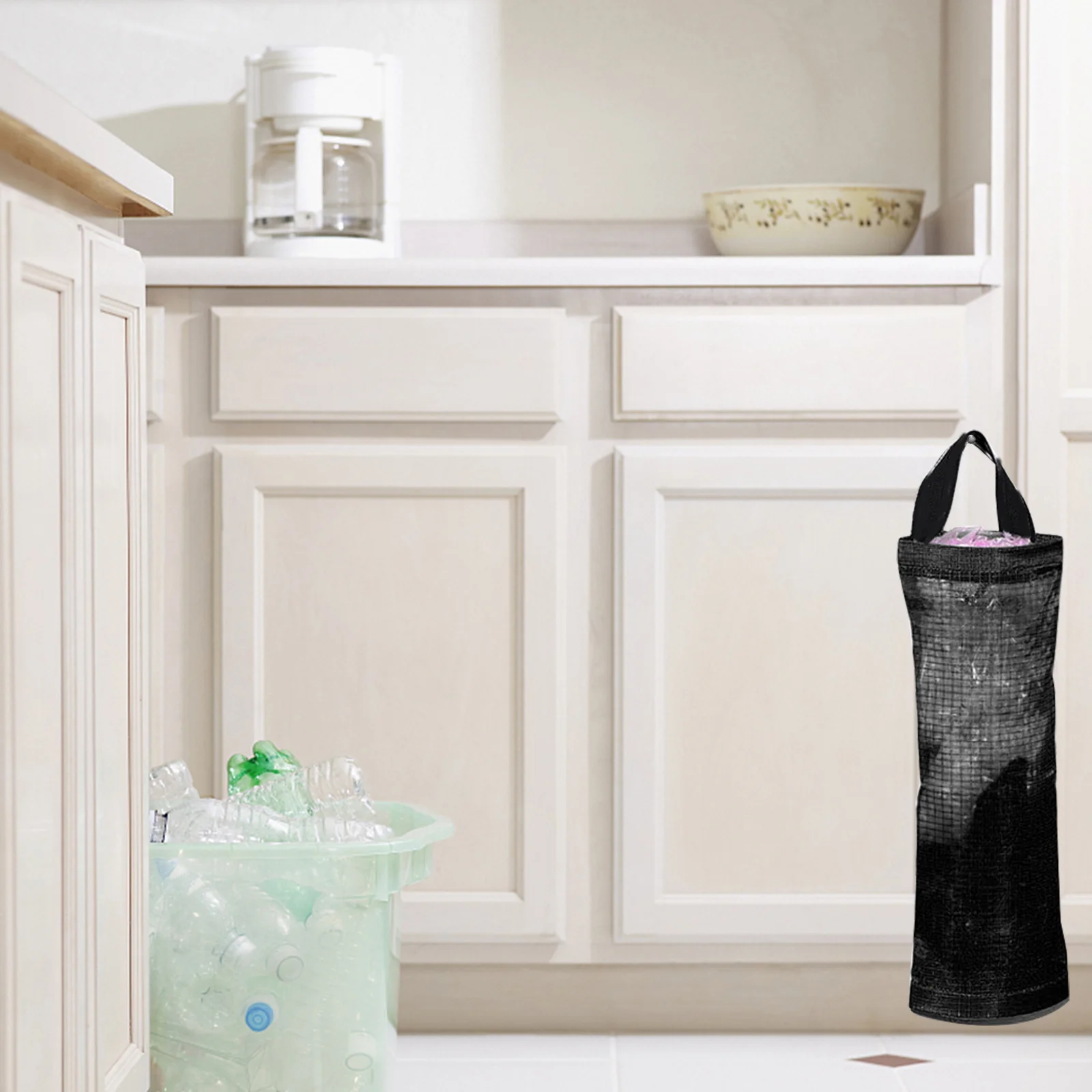 

Mesh Storage Bag Hanging Grocery Bag Holder For Kitchen Bathroom Closet Plastic Pouch Dispenser Wall Hanging Organizer