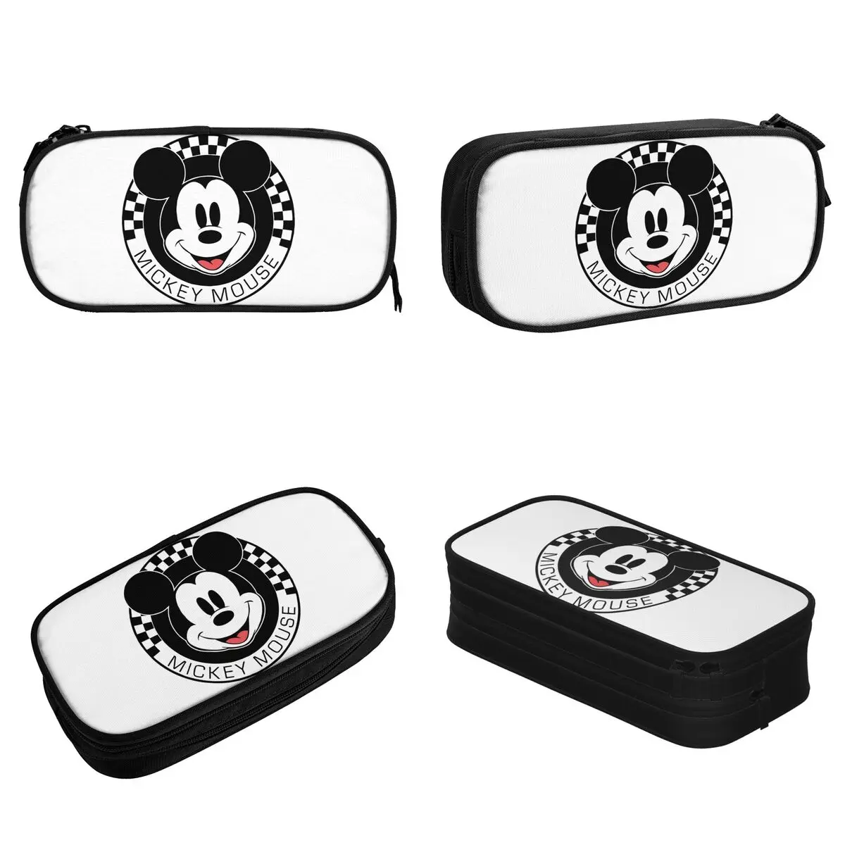 Mickey And Friends Mickey Mouse Pencil Cases New Checkerboard Circle Pen Bags Student Students School Cosmetic Pencil Pouch