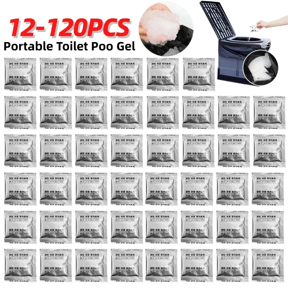 

12-120Pcs Camping Toilet Chemicals Liquid Waste Gelling Deodorizing Powder Portable Absorbent Gel for Outdoor Emergency Toilet