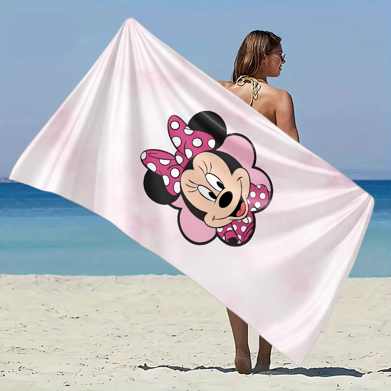 

Disney Minnie Beach Towel Elastic Great for Beach, Pool,Travel Party Easter Swimming QuickDry Fiber Lightweight Fabric Easy Fold