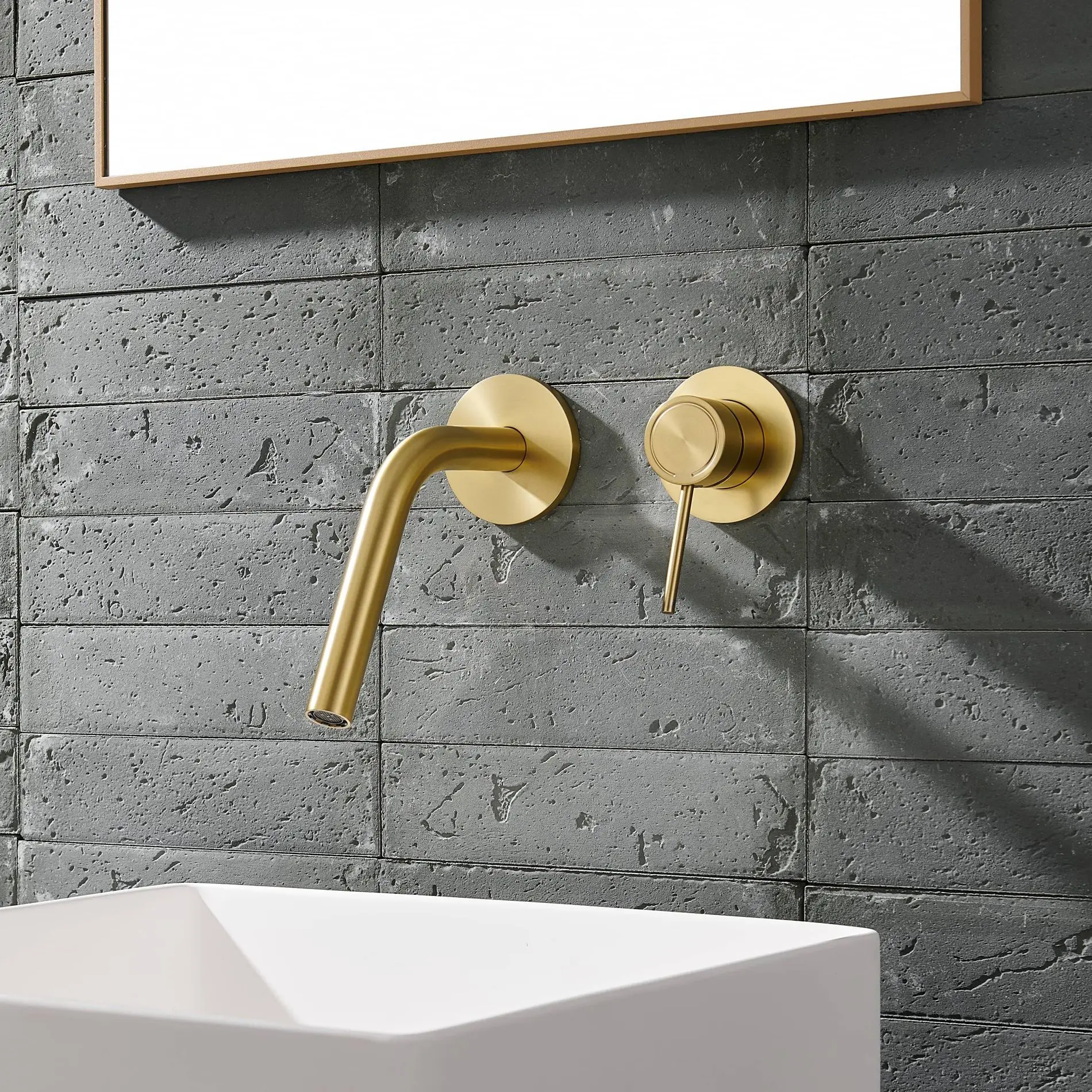 Double hole all copper gun grey washbasin faucet, concealed wall mounted hot and cold faucet, household bathroom faucet GN923SV