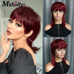 Short Pixie Cut With Bangs Wigs Full Machine Made Glueless Human Hair Wigs For Black Women Natural Black Brazilian Remy Wigs