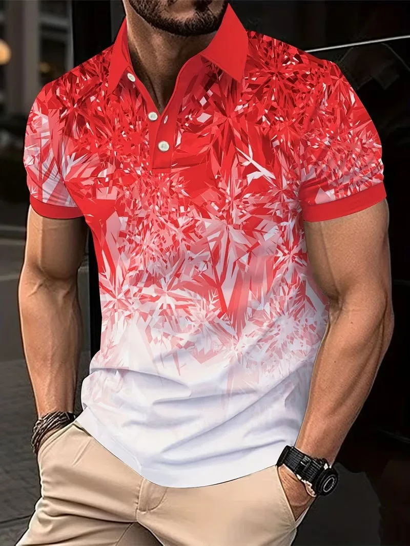 Men's Polo Shirt Gradient Printed Outdoor Casual Button Lapel Golf T-Shirt Street Fashion Male Loose Oversized Men's Clothing