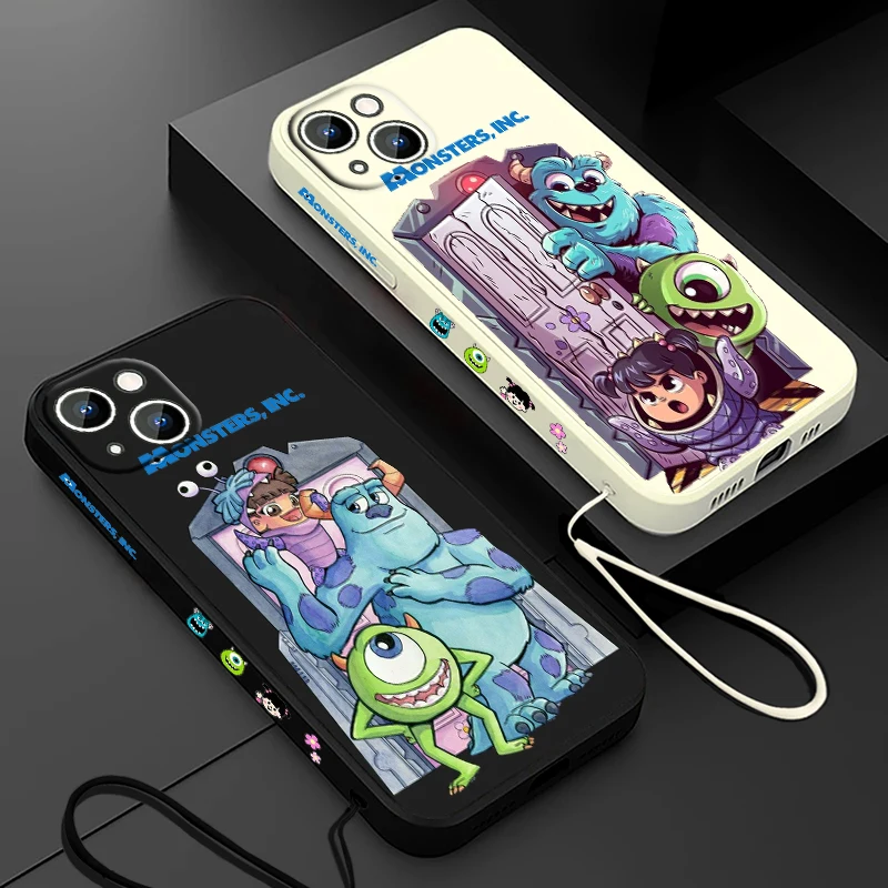 Disney Monsters Inc Phone Case For Apple iPhone 15 14 13 12 11 Pro Max Plus 8 7 SE Liquid Left Rope Capa Cover