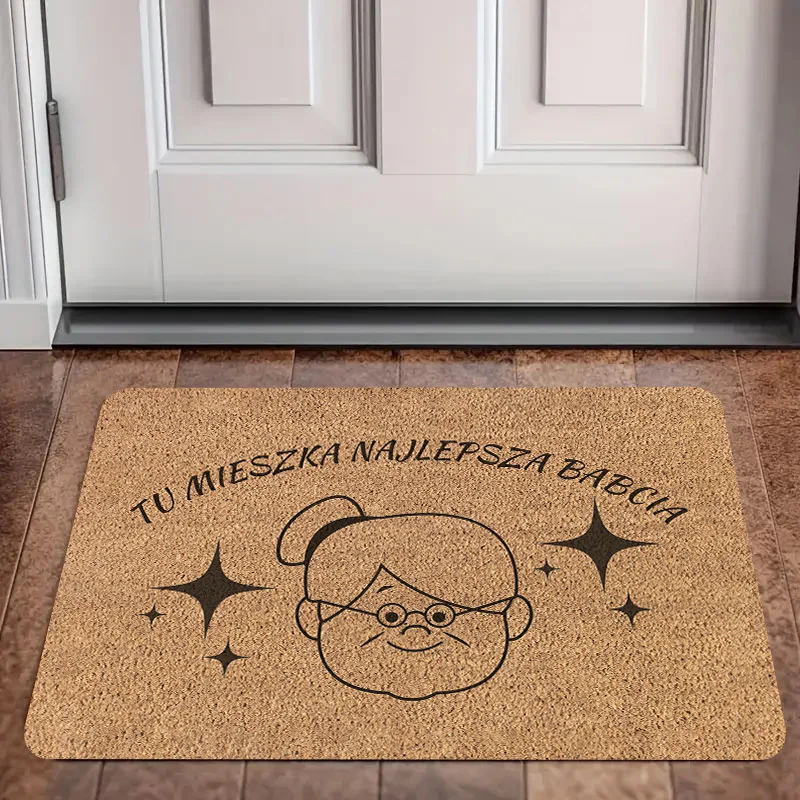 Best Grandma Polish Theme Entrance Mat, Non-Slip Washable Floor Rug with Heartwarming Portrait, Grandmother Home Decor