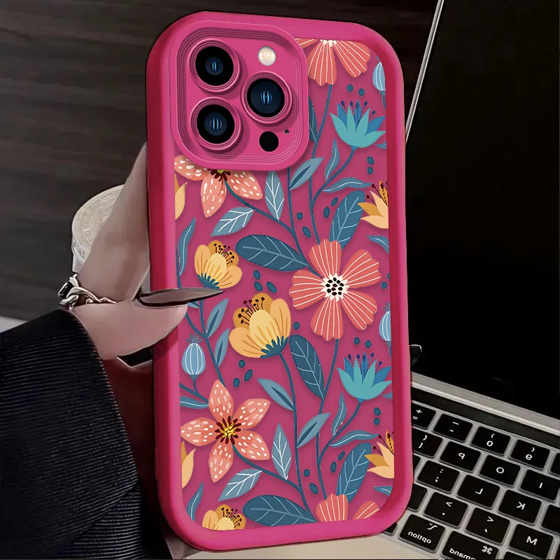 Case For iPhone 16 15 14 13 12 11 Pro Max X XS X S Max XR SE 2020 7 8 Plus Summer Colorful Flower Shockproof Soft Silicone Cover