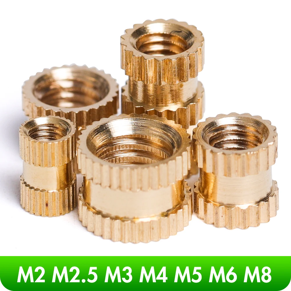 Threaded Inserts Nut M2 M2.5 M3 M4 M5 M6 M8 Knurled Brass Insert Molding Injection Embedment Nuts for 3D Printer 10/25/50 Pcs