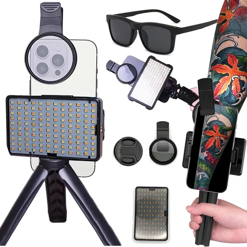 Imagen 1 del producto Luz de filtro polarizador de tatuaje con 120 cuentas LED, lente de teléfono móvil Cpl de 52mm, gafas polarizadas de visión para tatuaje, luz de fotografía