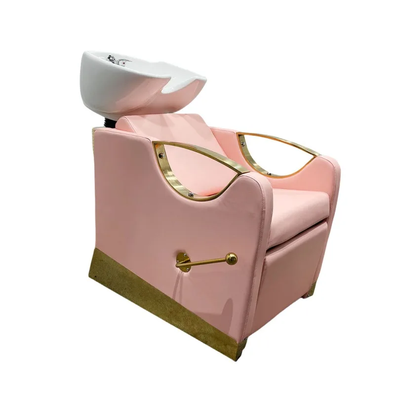 

Fashion pink light luxury hair salon shampoo bed Sitting semi-lying flush bed Hair salon special shampoo bed