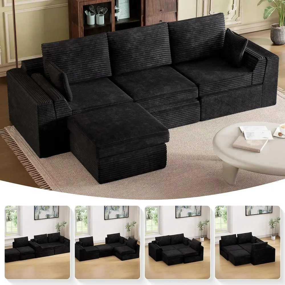 

Deep Seated L-Shape Sectional Sofa with Chaise, Comfortable Cloud Style Couch, No Assembly Needed (Black)