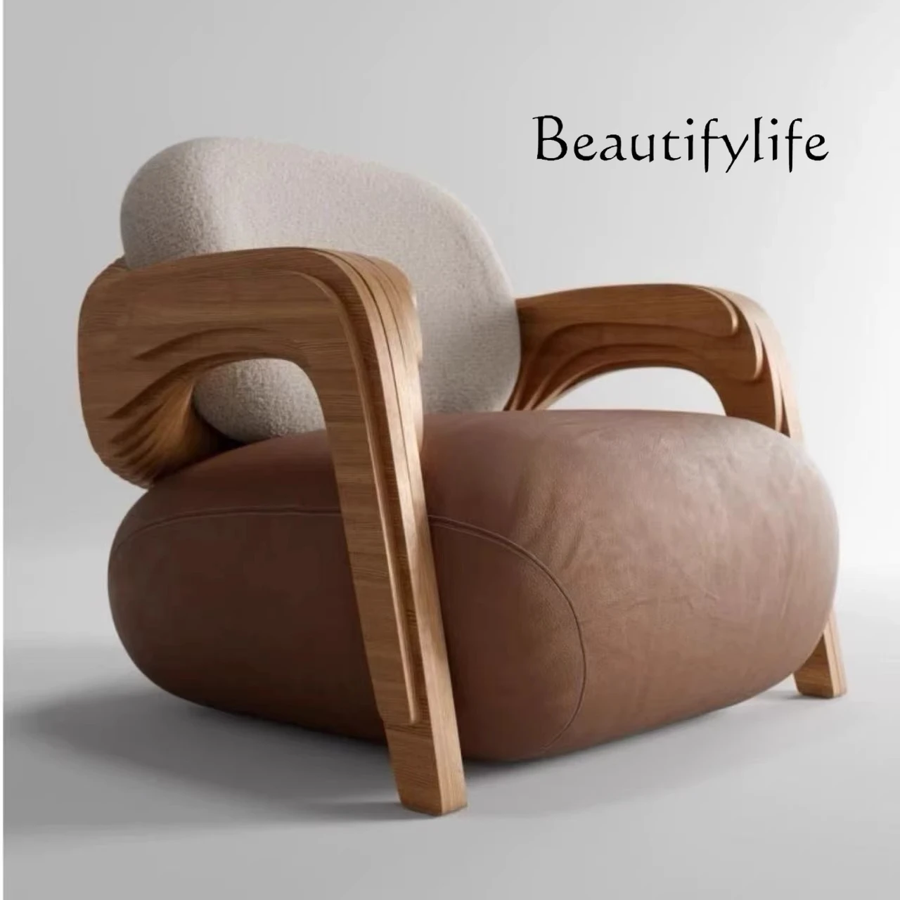 

Nordic light luxury modern designer backrest home living room single sofa chair leisure chair solid wood sofa