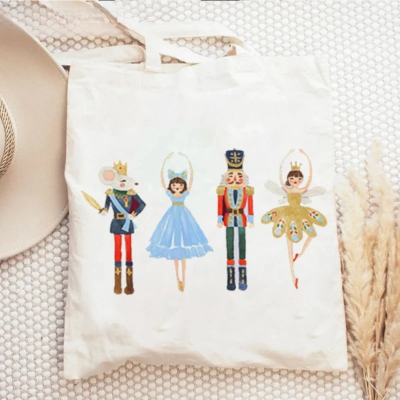 

Женская холщовая сумка через плечо «Рождественский Щелкунчик», женская сумка-тоут, многоразовая, большой вместимости, для покупок, «Сахарная вишня»