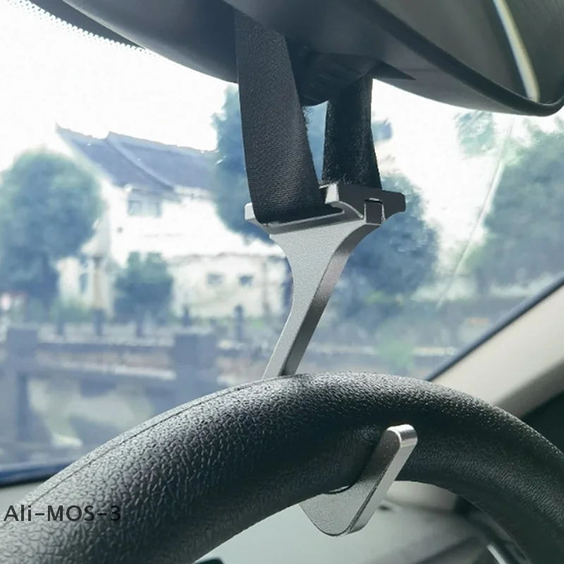 

【S】Aluminum Steering Wheel Hook With Adjustable Nylon Strap, Car Mounted Modification