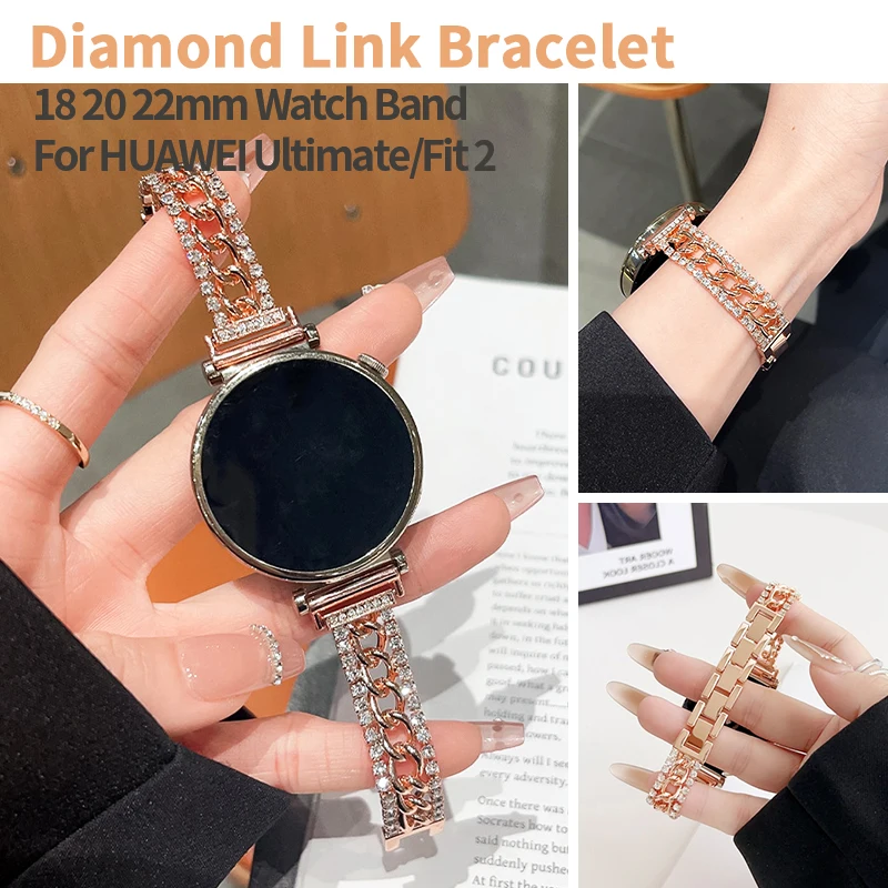 

18mm 20mm 22mm Diamond Metal Link Strap for Huawei Watch GT4 41mm 46mm Luxury Bracelet for Huawei Watch Fit Smartwatch Wristband