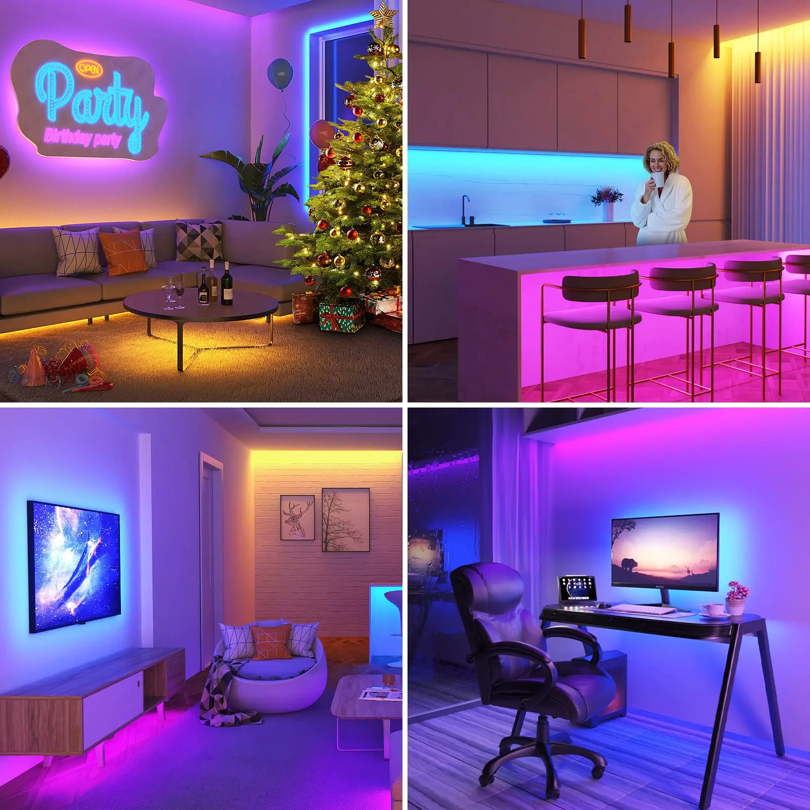 Tira de Luces Led RGB con Bluetooth para decoración de habitación, cinta luminosa Flexible con sincronización de música, Color neón, 100 pies