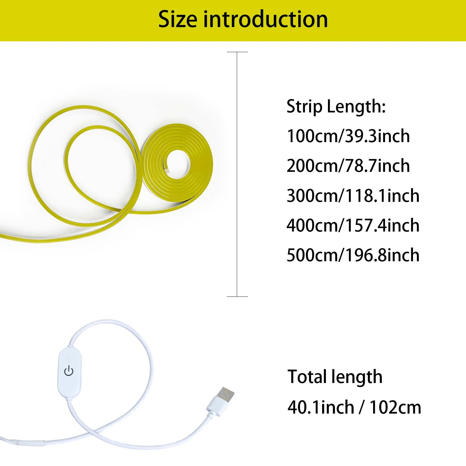 100-500cm/39.3-196.8inch Led Yellow Flexible Neon Light Strip, niskonapięciowy zasilacz USB 5v, dotykowe światło regulacyjne, zewnętrzne wewnętrzne