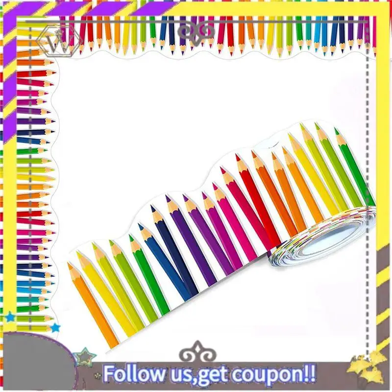 AU33-3 Roll 59Ft Self Adhesive Bulletin Board Borders Scalloped Border Trim With Pencil Patterns For Classroom Office Decor
