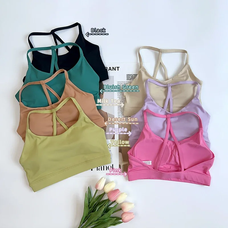 Reggiseno sportivo da donna per fitness in tinta unita Reggiseno da palestra per yoga Athletic Cross Tight Top Allenamento con imbottitura sul petto Antiurto di alta qualità 👚