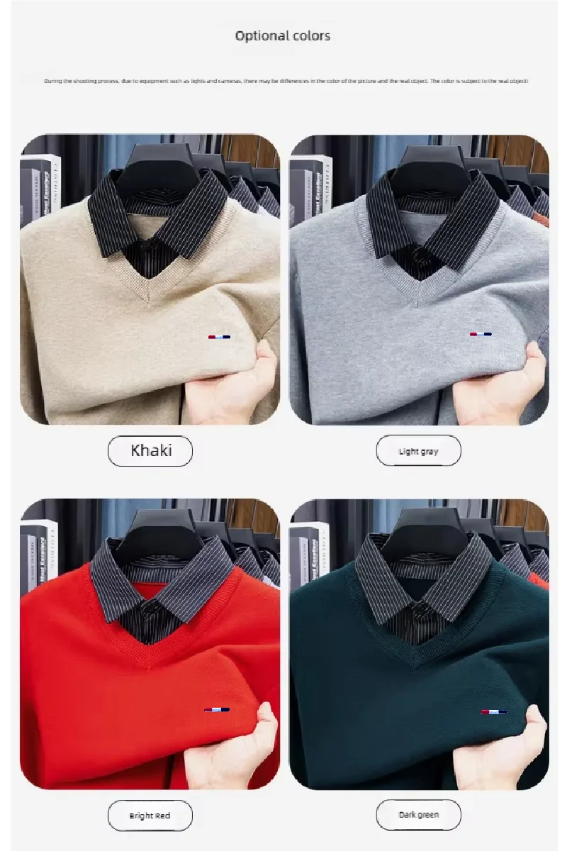 Hochwertiger Herren Falscher Zweiteiler Langarm-Strickpullover Gestreift mit Stickerei Herbst Winter Neuer Pullover Lässige Vielseitige Herrenbekleidung – Detail 4