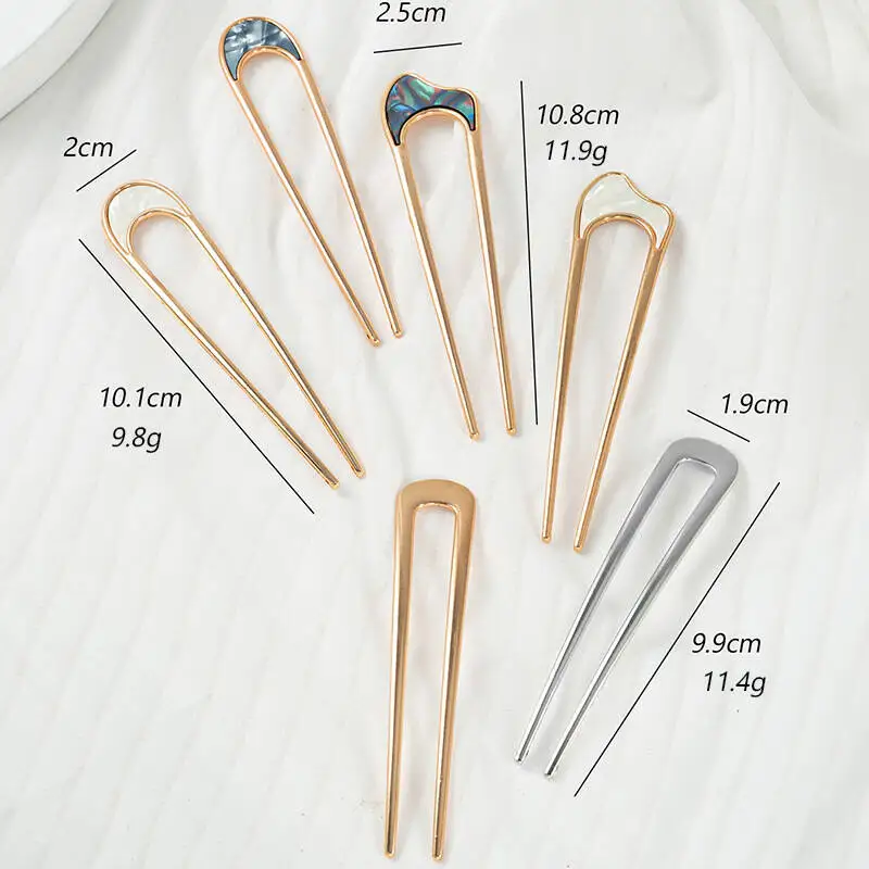 U-Shaped Hair Fork Fashion Metal Gold Color Shell Hairpin Geometric Headwear Hair Sticks Women Girls Hair Accessories image 4