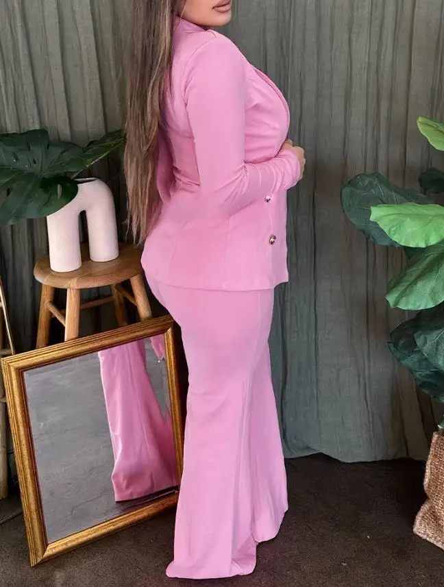 

3Pcs Women's Shawl Collar Slim Fit Blazer Set with Spaghetti Strap Tank Top And High Waist Skinny Flared Pants