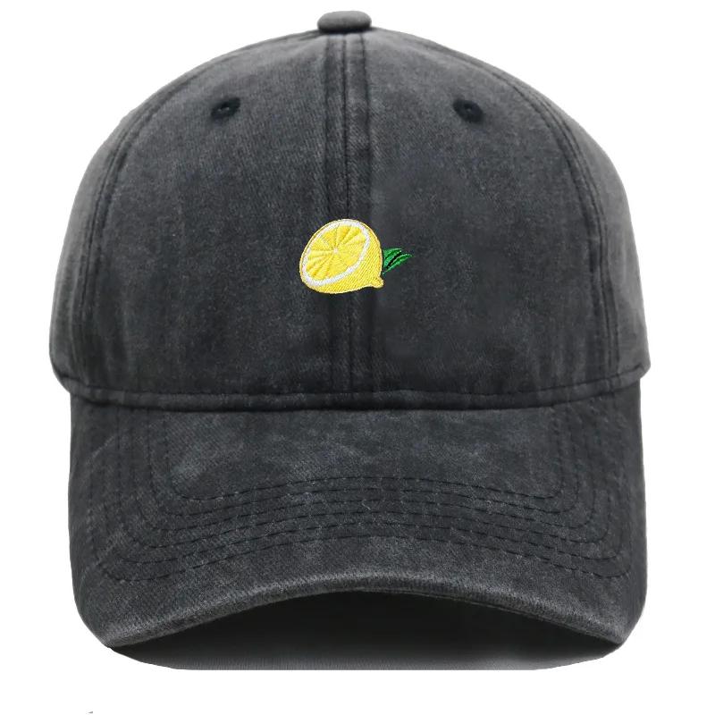1pc Vintage Washed Baseball Cap Lemon Slice Embroidery Dad Hat Adjustable Unisex Fruit Casual Sun Hat Women Girls Outdoor Cap