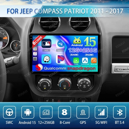 Android 15 Radio del coche para JEEP Compass Patriot 2011 - 2017 Qualcomm 4G LTE 5G WIFI Multimedia DSP GPS Viedo Player QLED estéreo BT