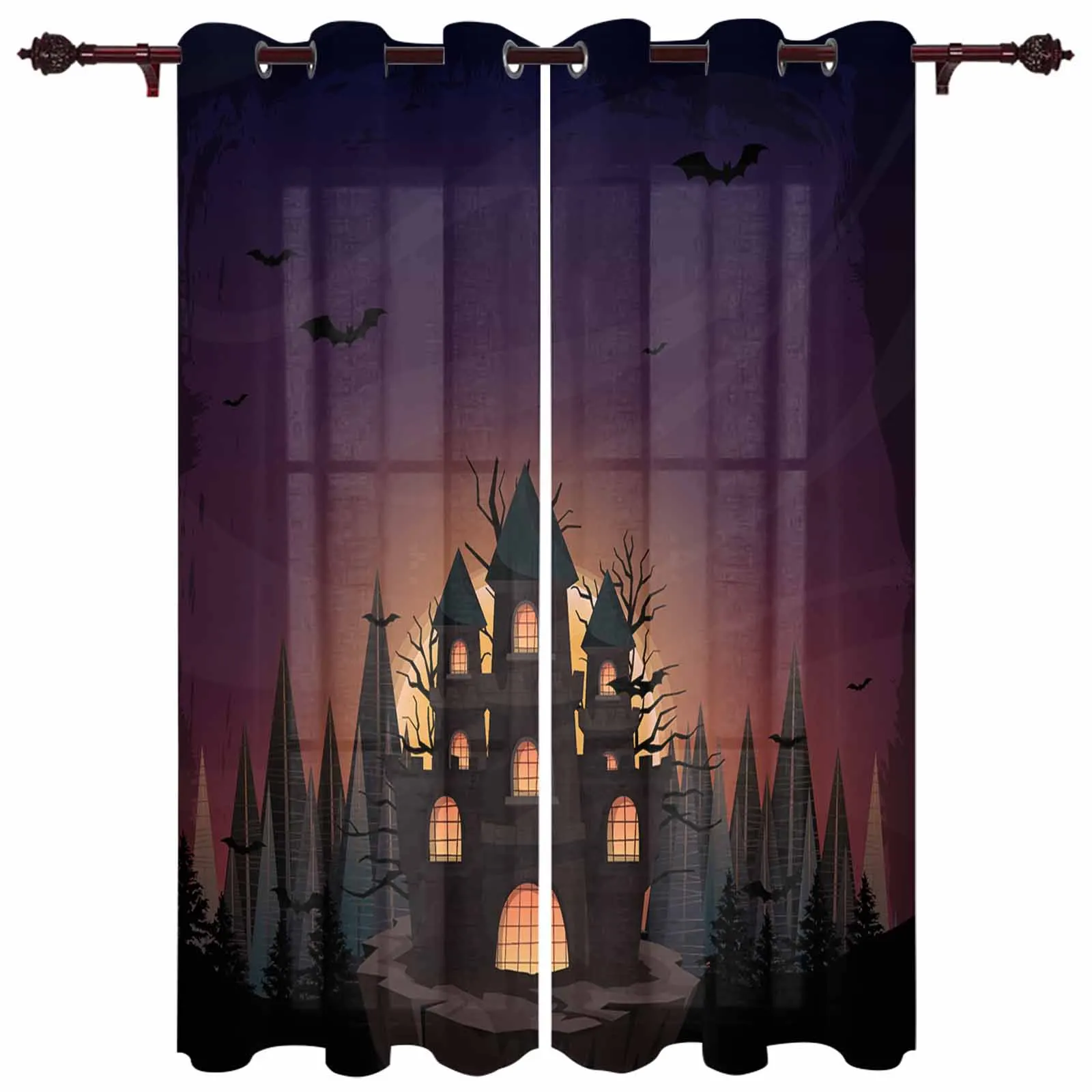 Halloween Castle Pumpkin Retro Bat Grove Modern Panels Hall Curtains for Living Room Bedroom Window Curtains Hotel Drapes