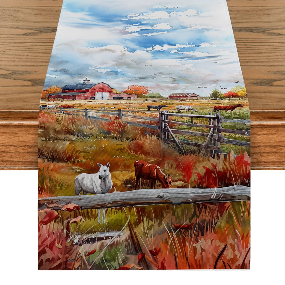 

Farm Cattle Watercolor Table Runners Party Table Decor Farmhouse Dining Table Runner Decorations Washable Dining Long Cloth