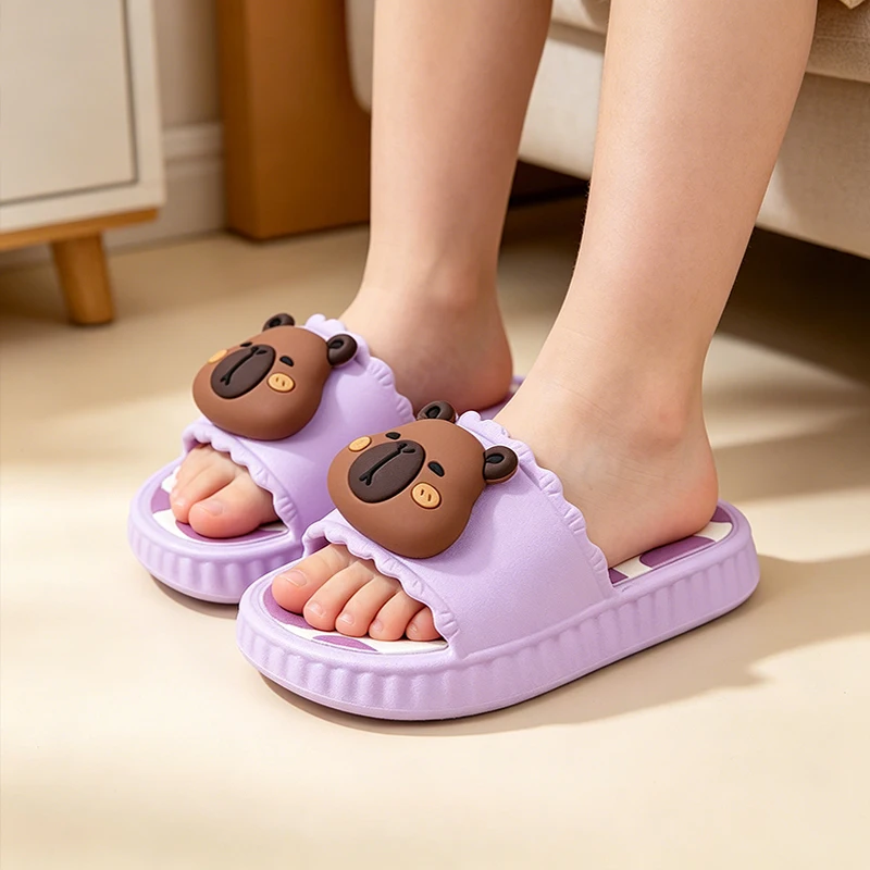 Kids Cute Capybara Slide Slippers Boys Cartoon Cow Print Non Slip Bath Slippers Girls Soft Lightweight EVA Slippers