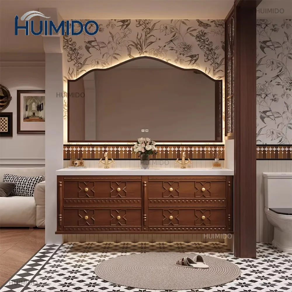 Solid Wood Smart Mirror Bathroom Vanity Cabinet with Shelf And Sink Faucet - Customized Toiletries Storage Solution