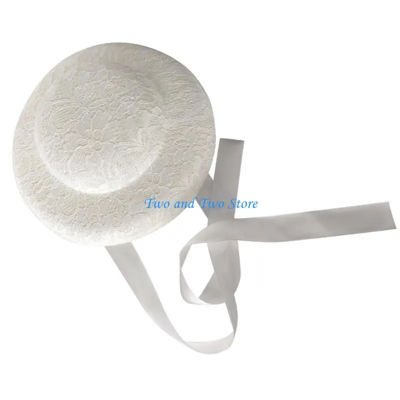 

HX6F Stylish Lace Flower Hat Ribbon Tie Bonnet Hat for Female Casual Special Occasion