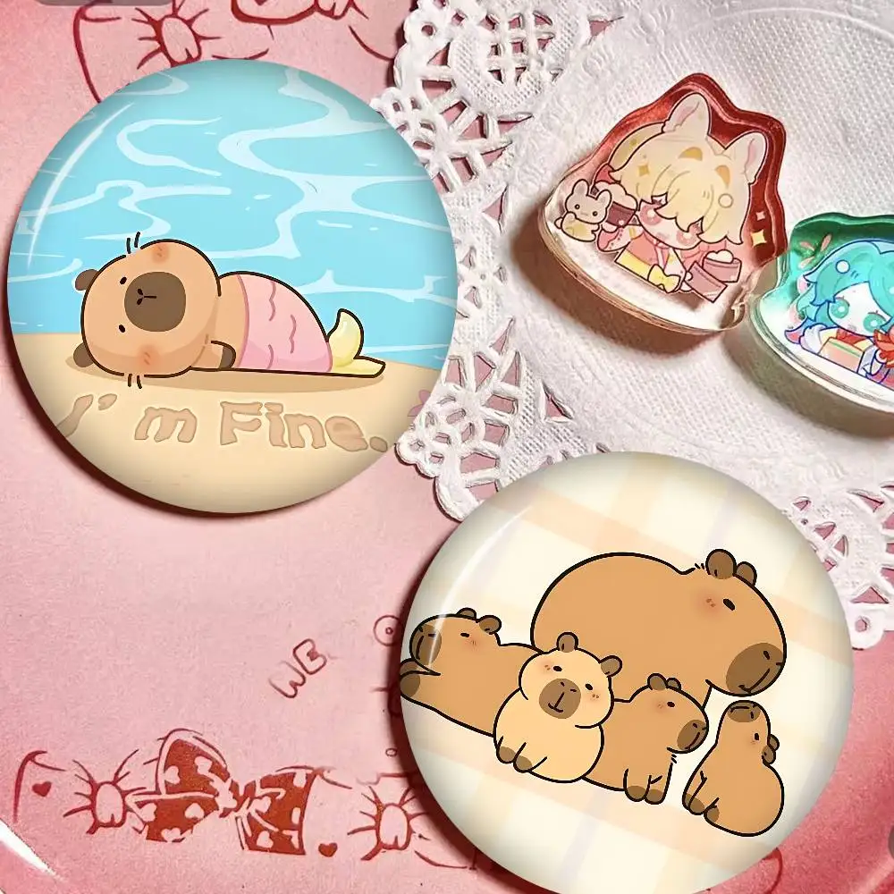 Cute Capybara Cartoon 58mm Animals Funny Brooches Badge Backpack Clothes Gift Accessory