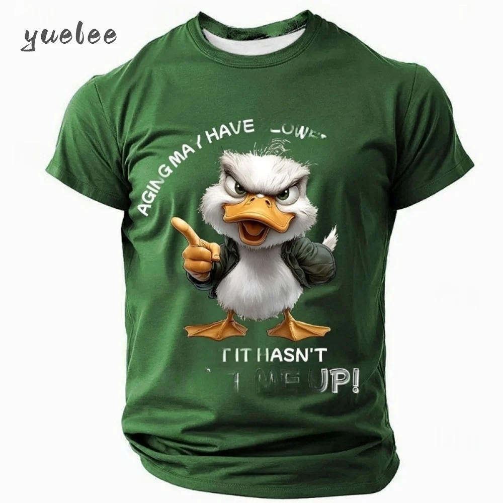 Lustige Ente 3D-gedrucktes Herren-T-Shirt, süßes Tiermuster, T-Shirt für Herren, Sommer, kurzärmelig, Rundhalsausschnitt, lockere Herrenbekleidung