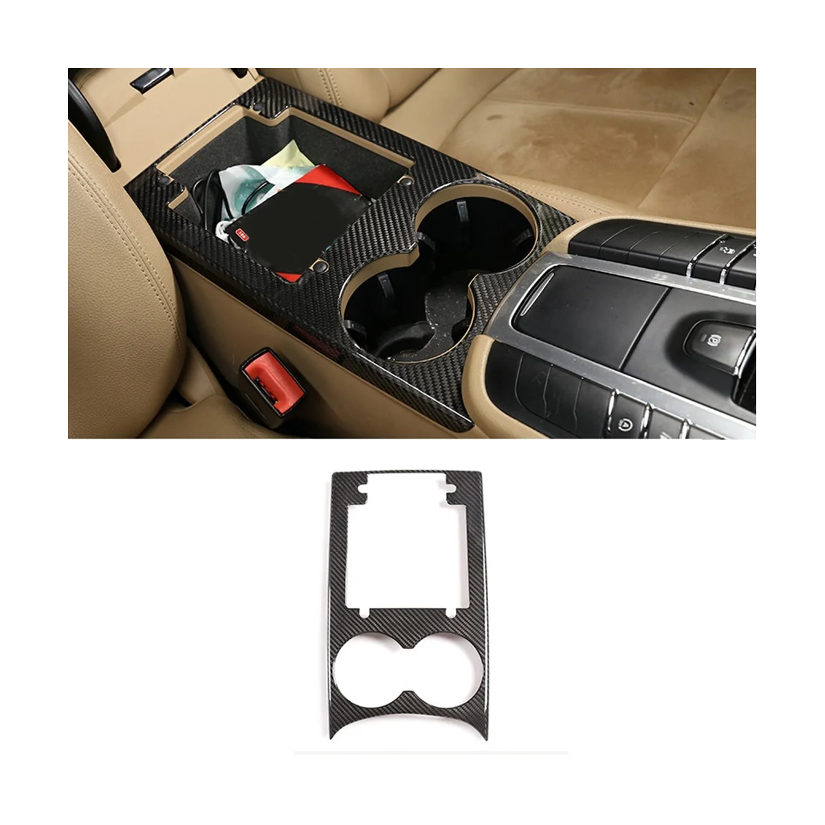 Voor Porsche Macan 2014-2022 Droge Koolstofvezel Centrale Controle Waterbekerhouder Paneel Frame Bekleding Auto-Accessoires